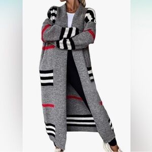 Striped Gray Long Cardigan Sweater